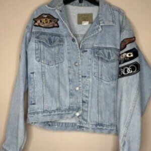 Vtg Gap Denim Jacket Men Medium Blue Patches Biker Trucker Retro Y2K Grunge